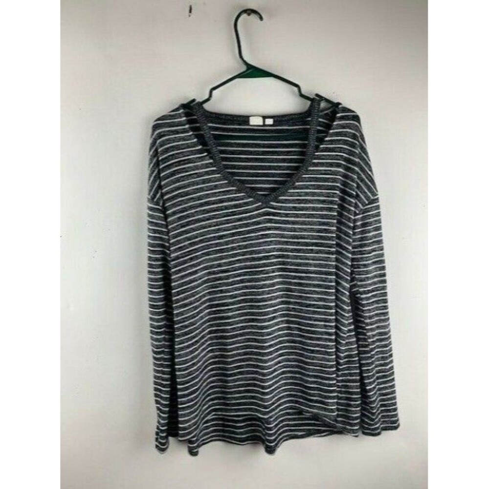 Gap Size S Womens Top Long Sleeve Tunic High Low Hem V Neck Black White Stri